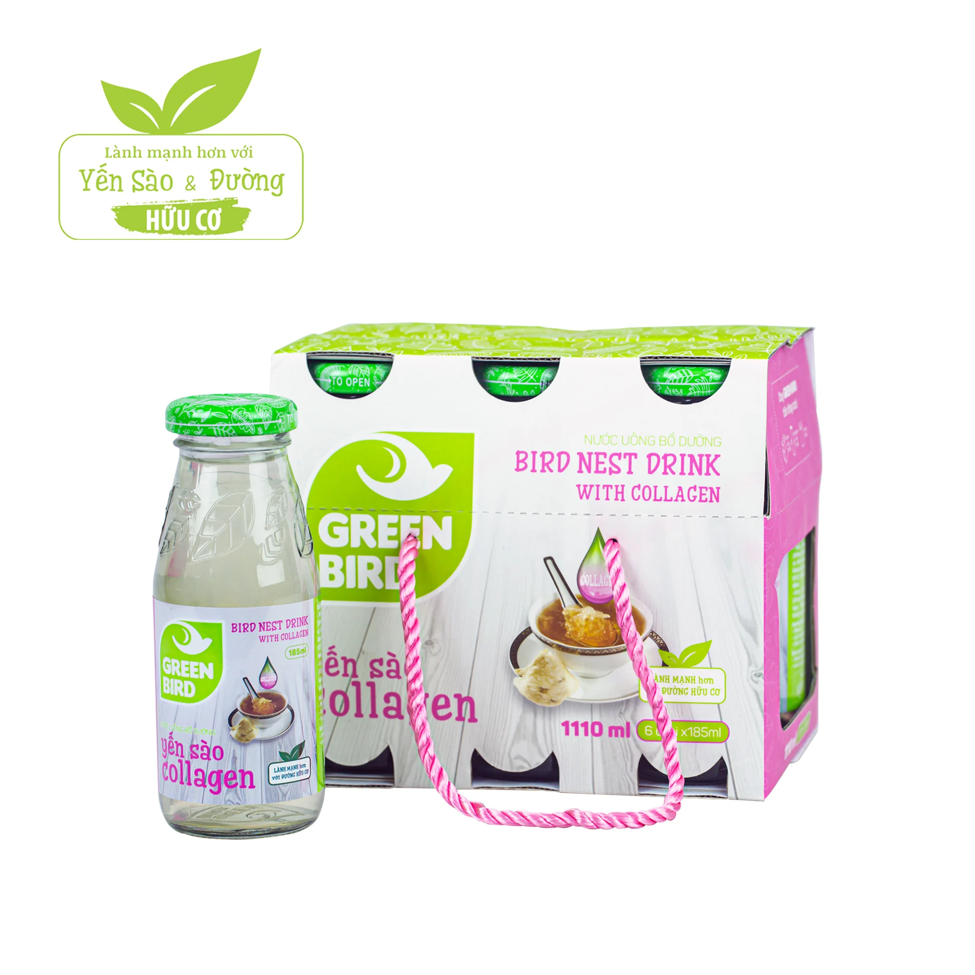 NƯỚC UỐNG BỔ DƯỠNG YẾN SÀO VÀ COLLAGEN GREEN BIRD 1110ML 6 CHAI×185ML